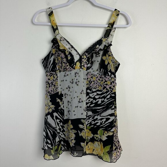 VTG  Y2K Fairy Babydoll Tank Top Tie Back Sheer Patchwork Style Floral Boho Med - Picture 1 of 9